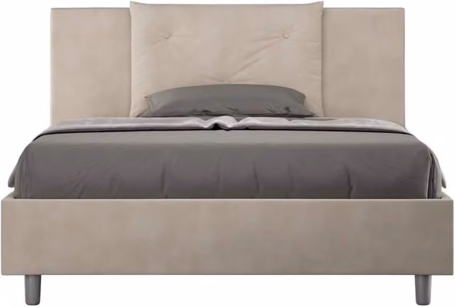 Letto queen size senza rete imbottito 150x210 microfibra sabbia Appia