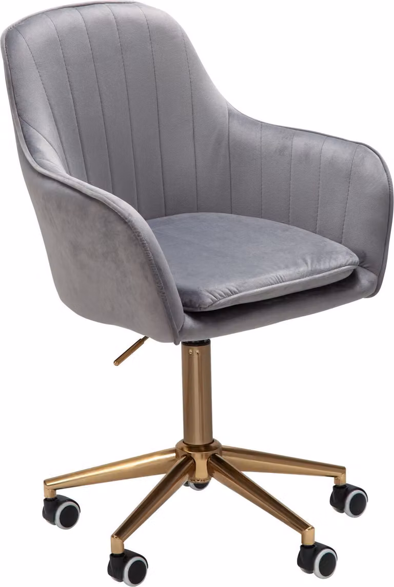 Sedia da scrivania in velluto grigio | Sedia girevole di design con schienale | Sedia da lavoro fino a 120 kg, regolabile in altezza | Sedia a scocca con rotelle | Sedia girevole
