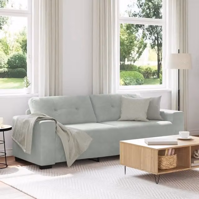 Divano a 3 posti Grigio Chiaro 220x78x80 cm in Velluto 4105134