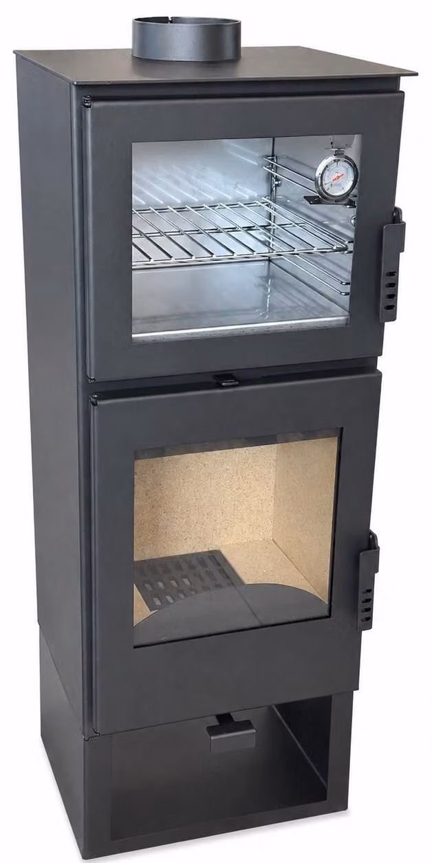 VERSO Sophia F Inox stufa a legna con forno in acciaio inox, 7,5 kW, A+, nero