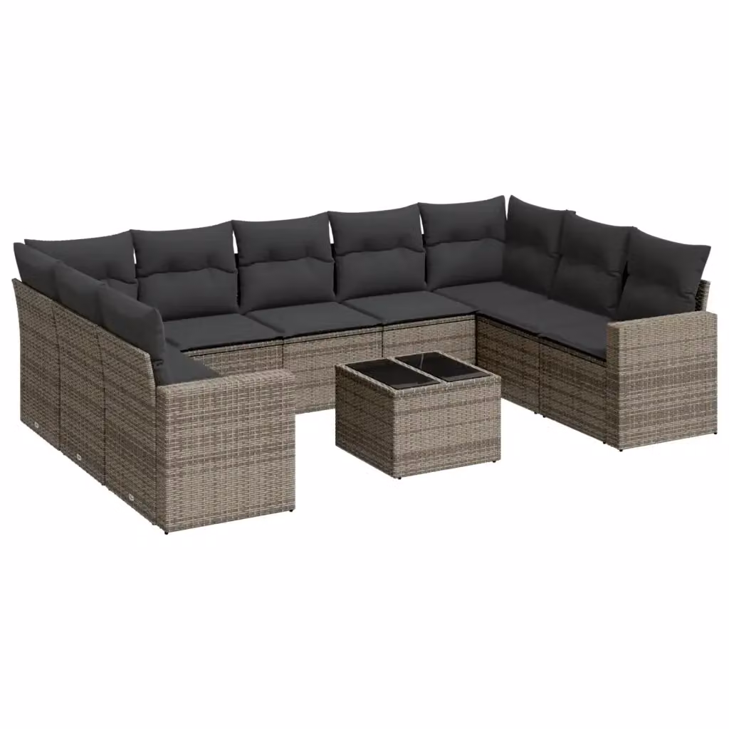 Set Divano da Giardino vidaXL 10 pz in Polyrattan Grigio con Cuscini e Tavolino – 2