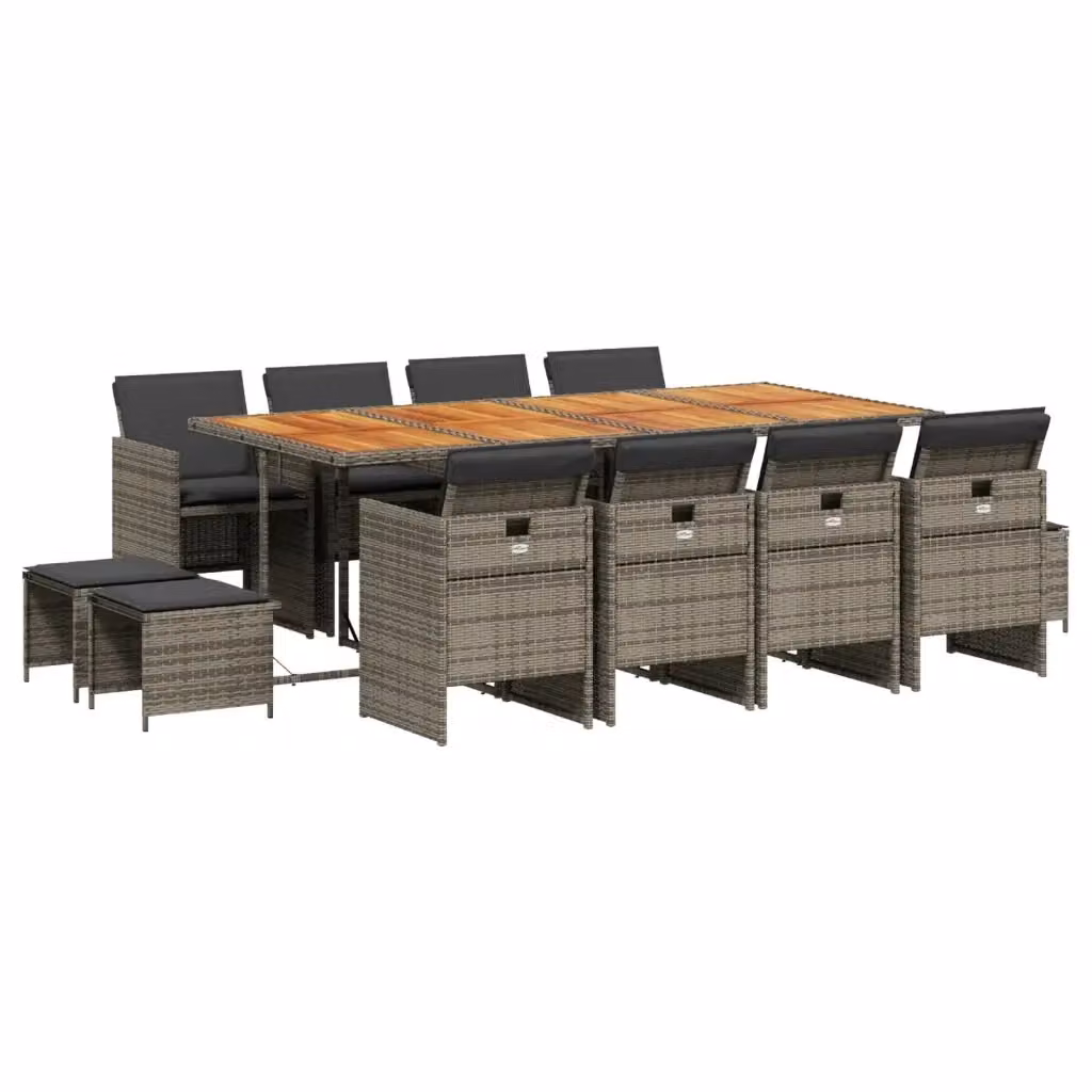 Set da pranzo da giardino vidaXL in polyrattan e legno di acacia con 13 pezzi e cuscini, colore grigio e marrone – 2