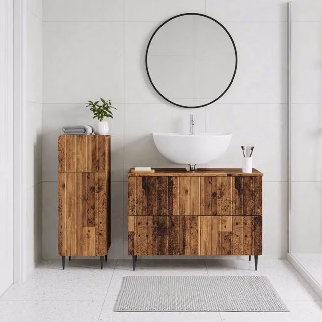 Set di mobili da bagno moderno vidaXL composto da base lavabo e pensile in legno marrone L/P/H: 82,0 x 59,0 x 34,8 cm e 41,0 x 34,8 x 76,7 cm – 1
