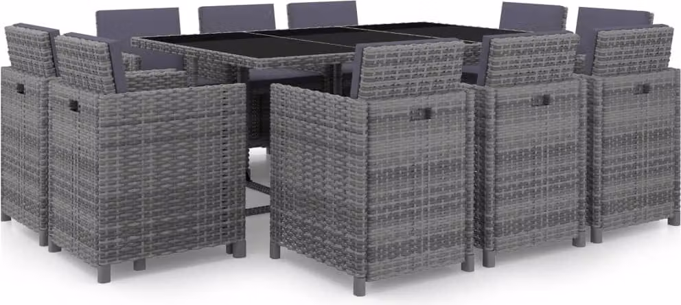 The Living Store Set da pranzo da giardino 11 pezzi con cuscini in poly rattan grigio