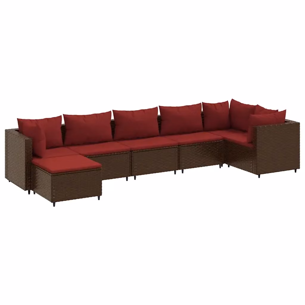 Set di Divani da Giardino a L vidaXL con 7 Pezzi, Polyrattan Marrone e Cuscini Inclusi – 2
