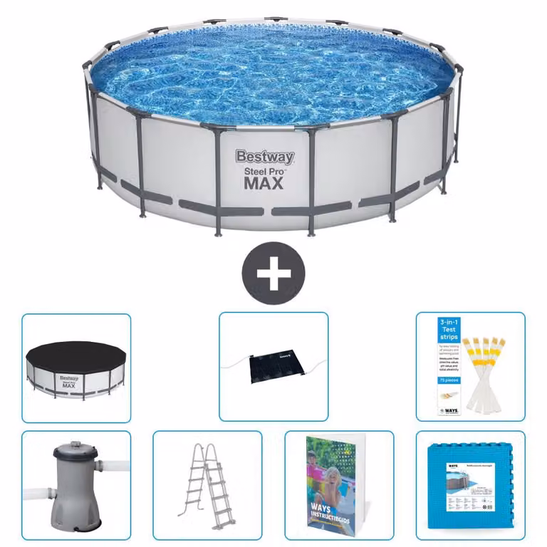 Bestway Steel Pro MAX, piscina in acciaio, forma rotonda, dimensioni 488x122 cm, composta da 6 parti, modello S621