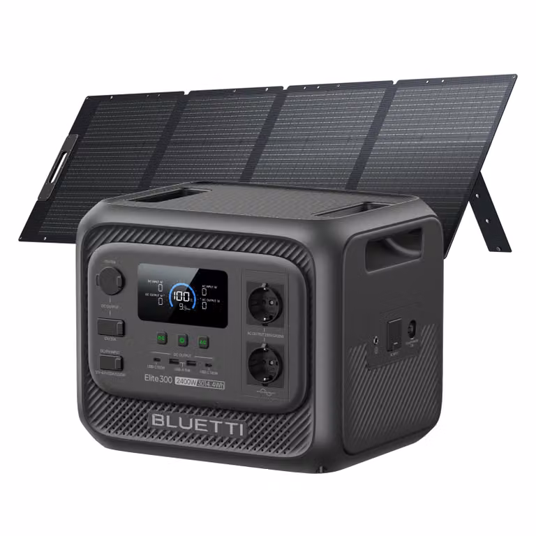 Generatore solare BLUETTI Elite 300 con pannello solare da 200 W, backup LiFePO4 da 3014,4 Wh con uscite CA da 2400 W, stazione di ricarica da 3 kWh per la casa e il camper