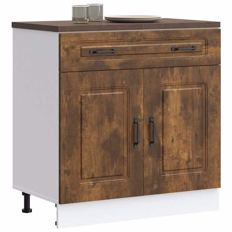 Base da cucina moderna vidaXL Kalmar Rovere Fumo in legno marrone con ante a battente L/P/H: 46,0 x 81,5 x 80,0 cm