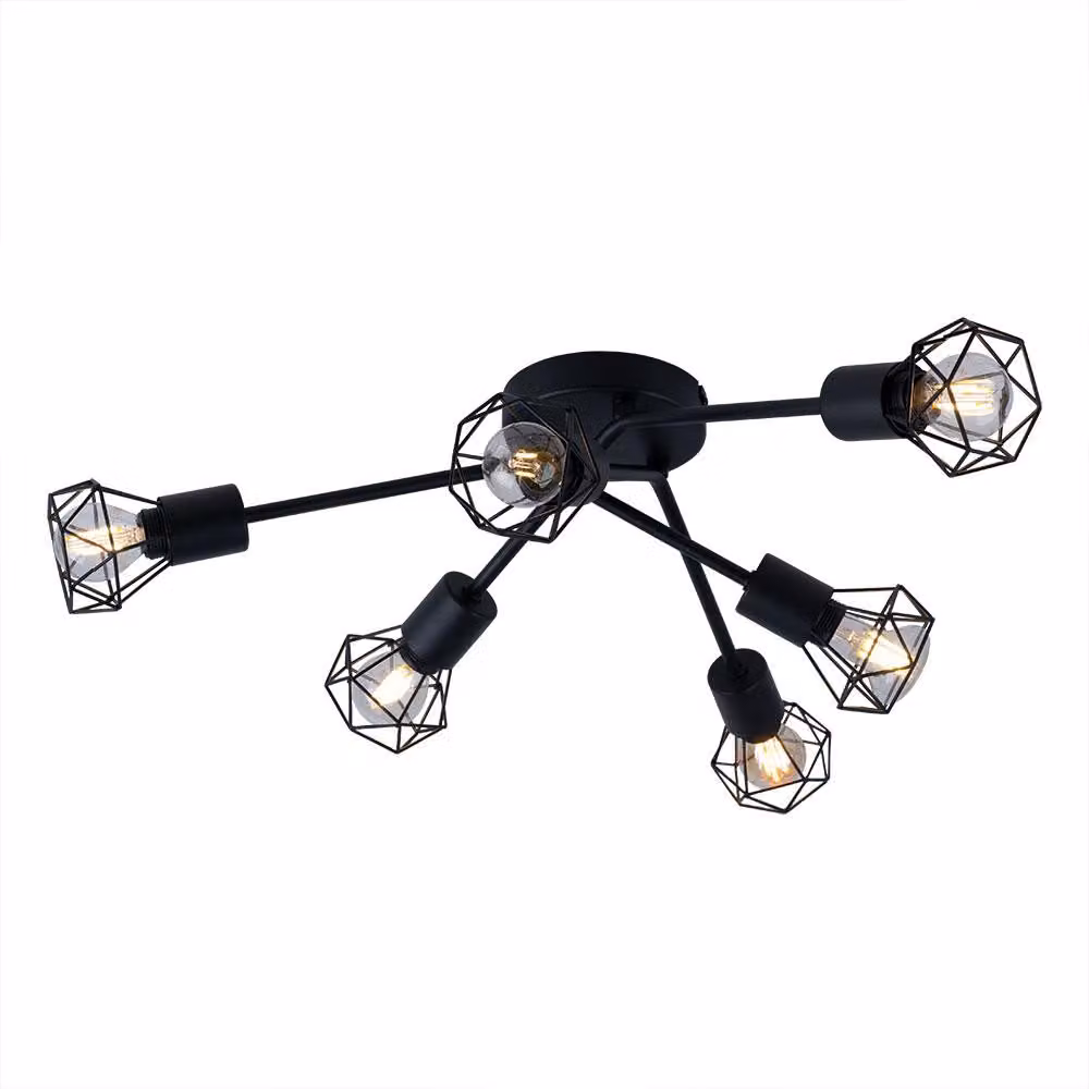 Lampada da soffitto a LED RGB, design a gabbia, nera, rotonda, diametro 63 cm