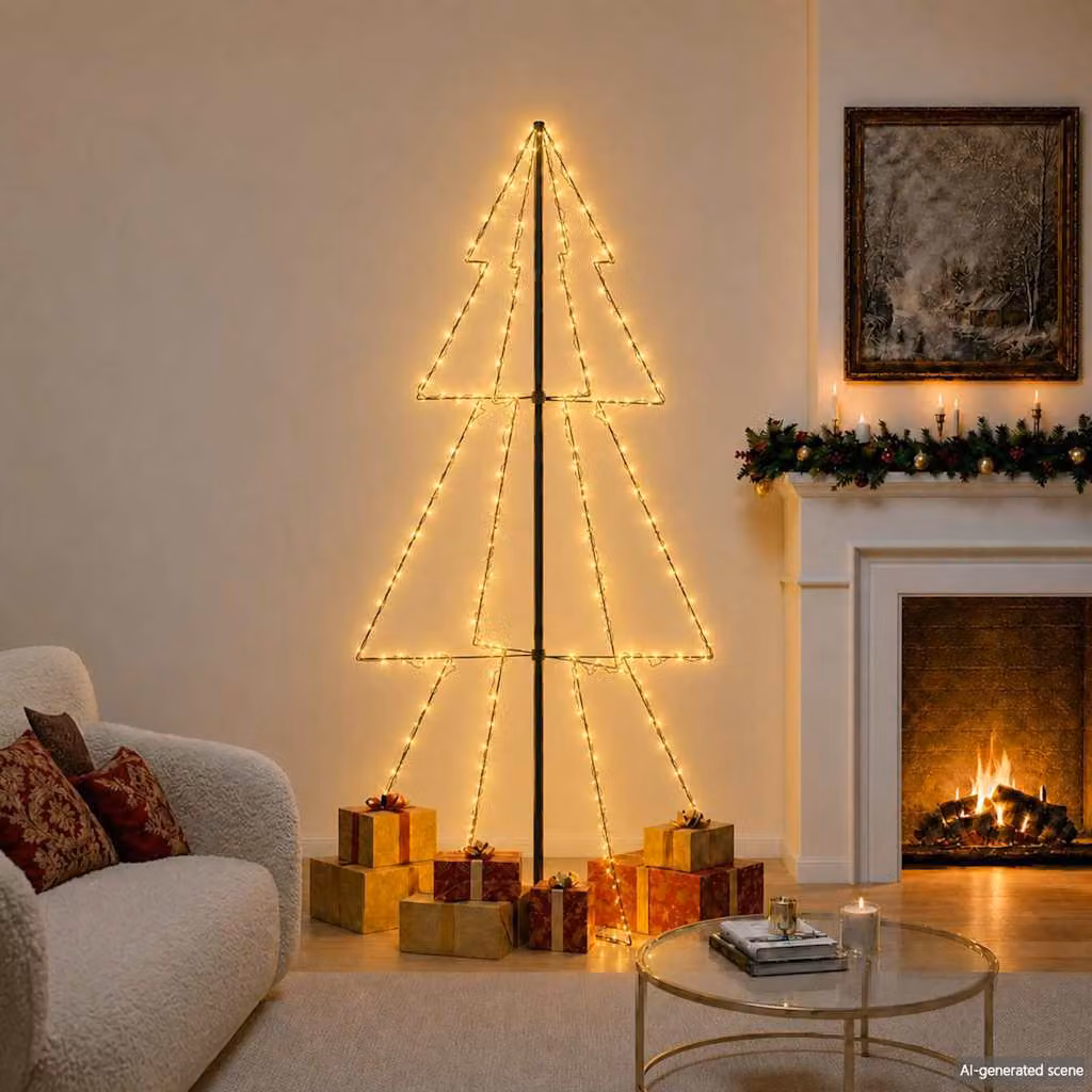Albero di Natale a Cono vidaXL con 300 LED Bianco Caldo per Interni ed Esterni H: 220 cm, L: 120 cm – 2