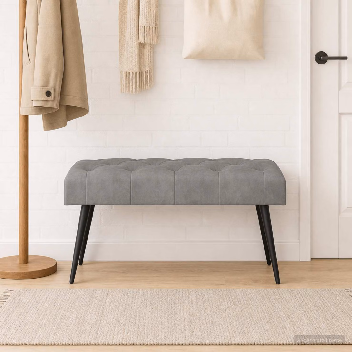 Panchina moderna vidaXL in tessuto velluto Grigio con bottoni imbottiti L: 80 cm, P: 40 cm, H: 46 cm