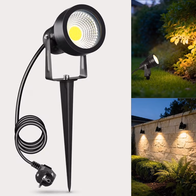 Lampada da giardino da 7W, 700 lumen, IP65, luce bianco caldo 3000K, con cavo da 2,5 metri