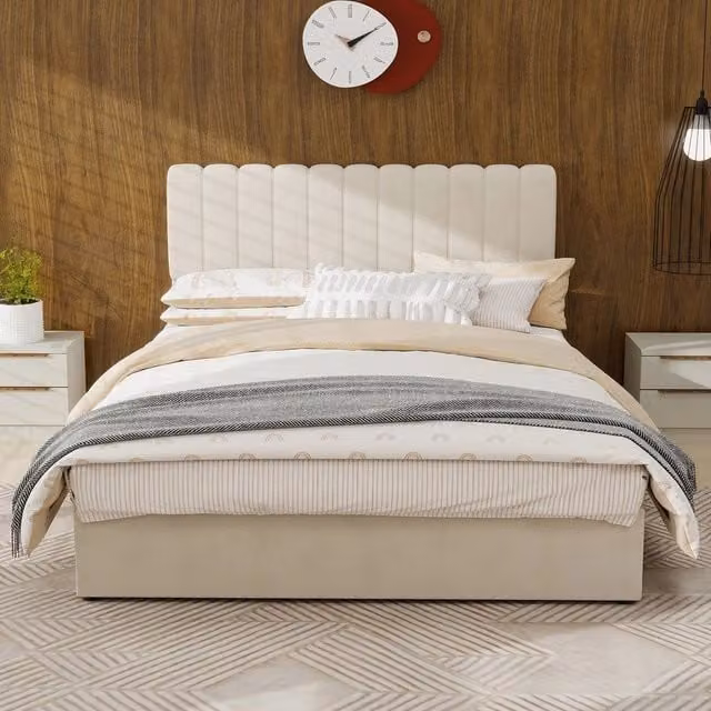 Letto Contenitore Imbottito 140x200 ¨C Xylo ¨C Beige, Testiera, Meccanismo Idraulico