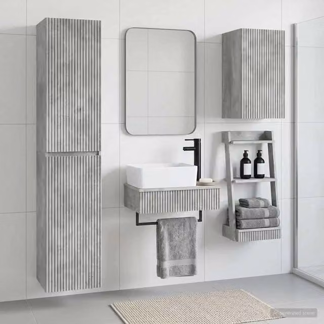 Set di mobili da bagno moderno vidaXL in 3 pezzi colore grigio con base lavabo, pensile e colonna alta