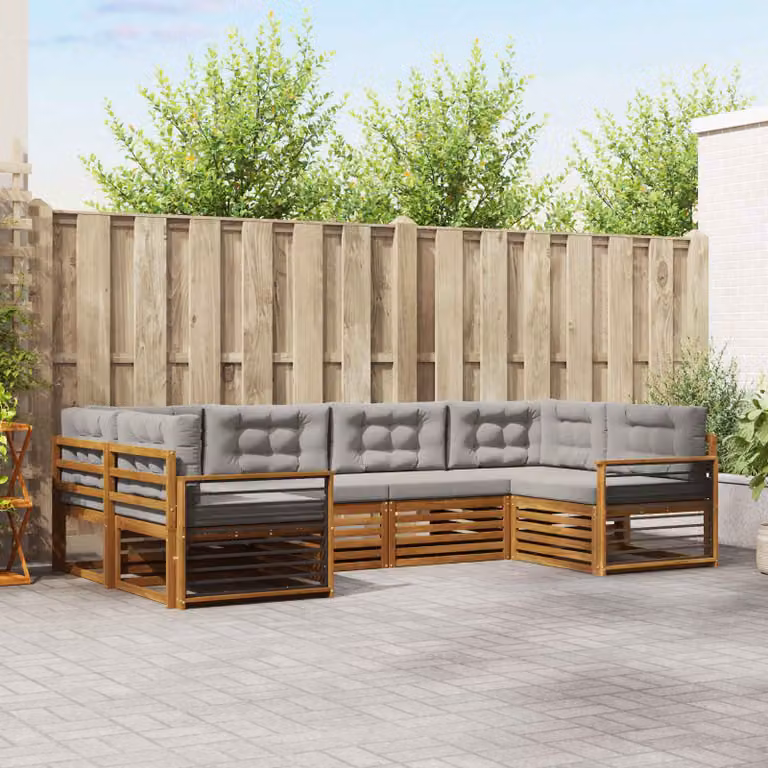 Set di divani da esterno vidaXL 6 pz in legno di acacia con cuscini grigi per giardino e terrazza