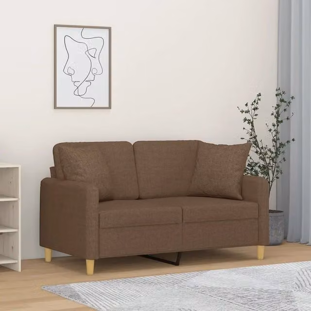 Divano a 2 posti moderno vidaXL in tessuto marrone con cuscini e struttura in metallo L: 138 cm, P: 80 cm, H: 77 cm