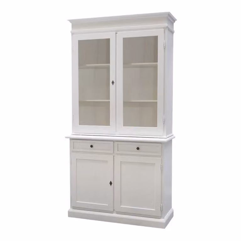 Cristalliera Shabby Chic Mobili 2G in Legno Bianco con Ante in Vetro L: 105 cm, P: 42 cm, H: 205 cm