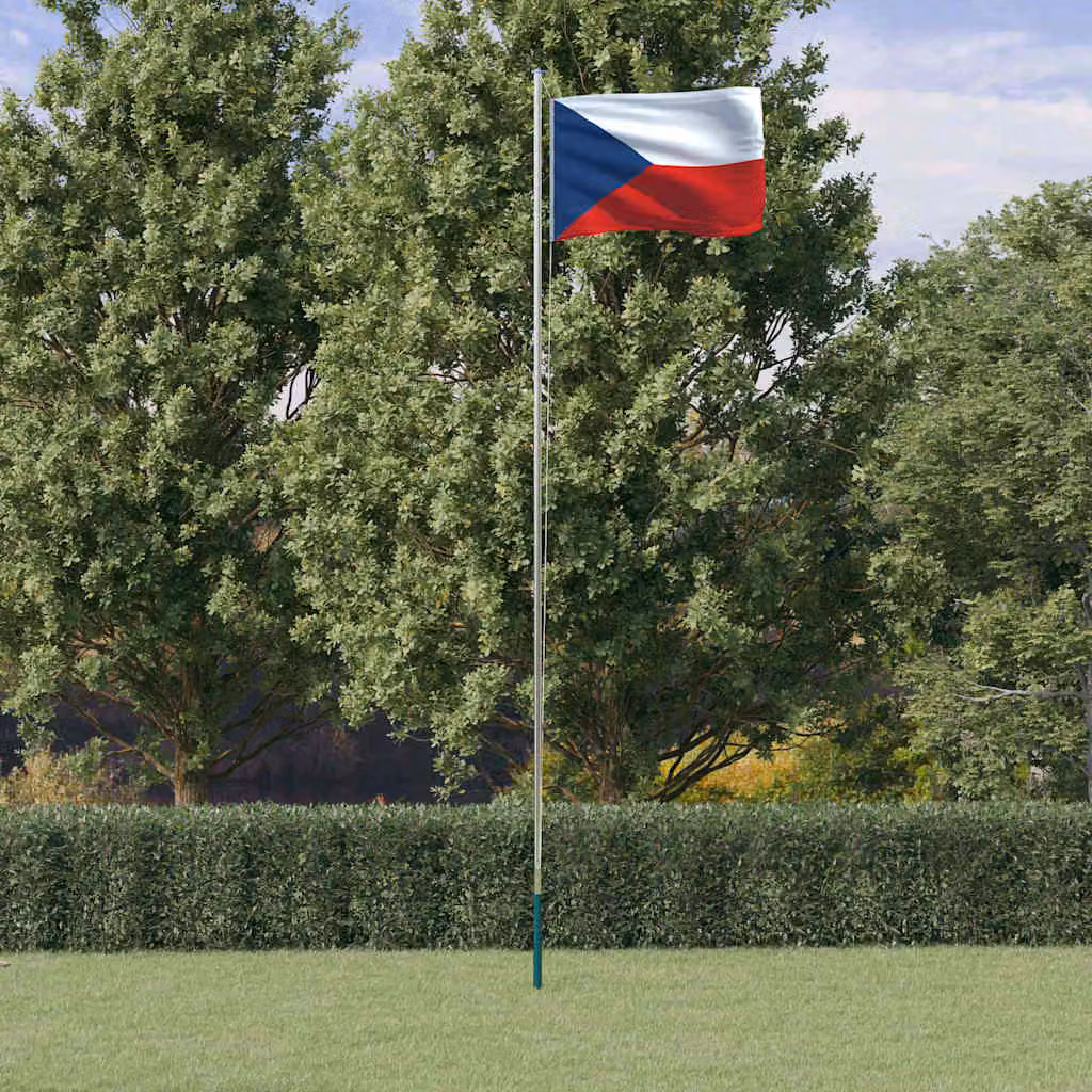 Asta e Bandiera della Repubblica Ceca vidaXL in Alluminio Argento e Poliestere Multicolore, Lunghezza: 6,08 m