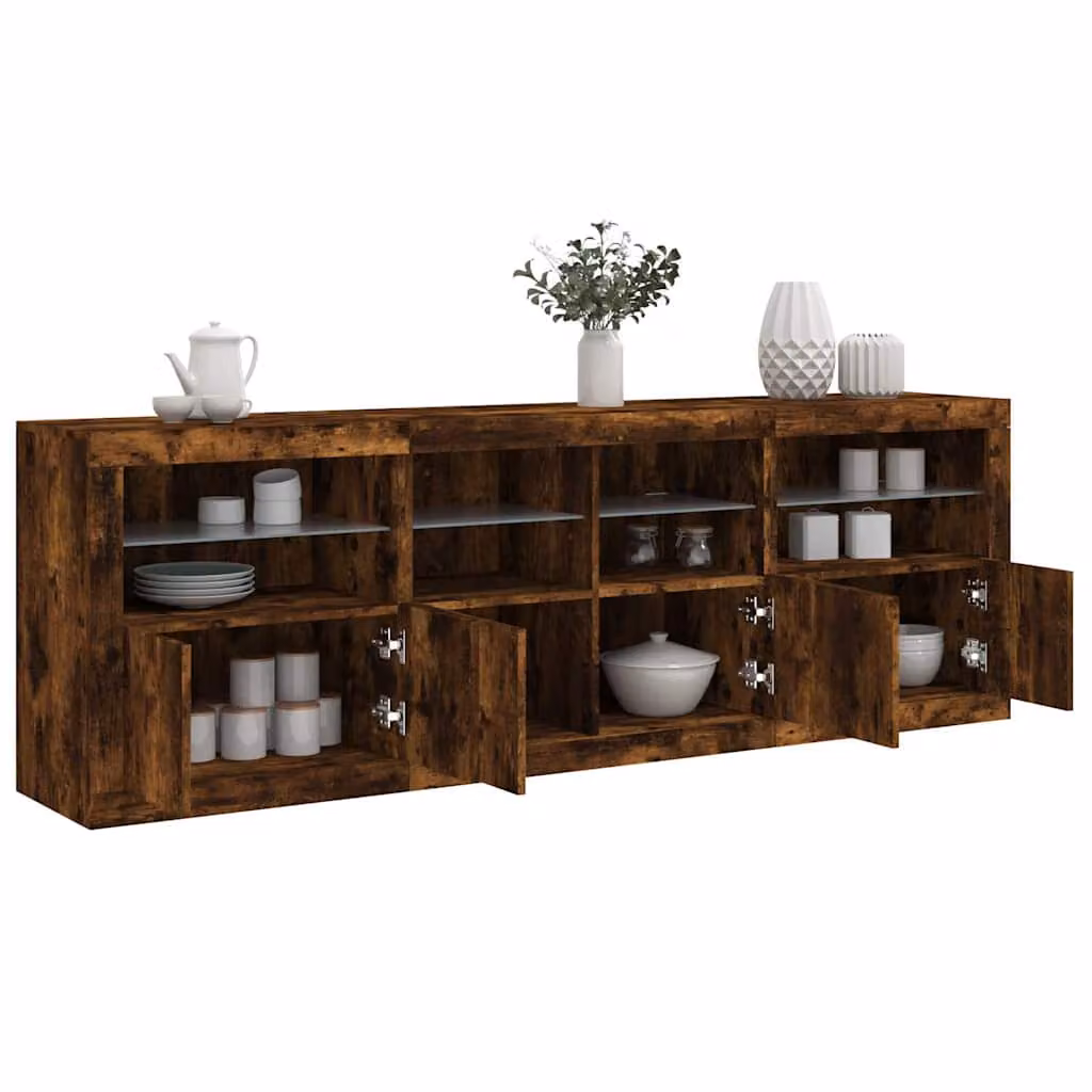 Credenza moderna vidaXL con luci LED in rovere fumo marrone L: 202 cm, P: 37 cm, H: 67 cm