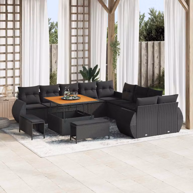 Set Divano da Giardino vidaXL a Forma a U con 13 Pezzi, Nero