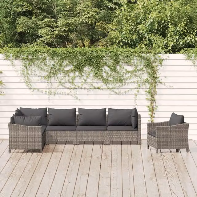 Set Divani da Giardino 7 pz con Cuscini in Polyrattan Grigio 3187286