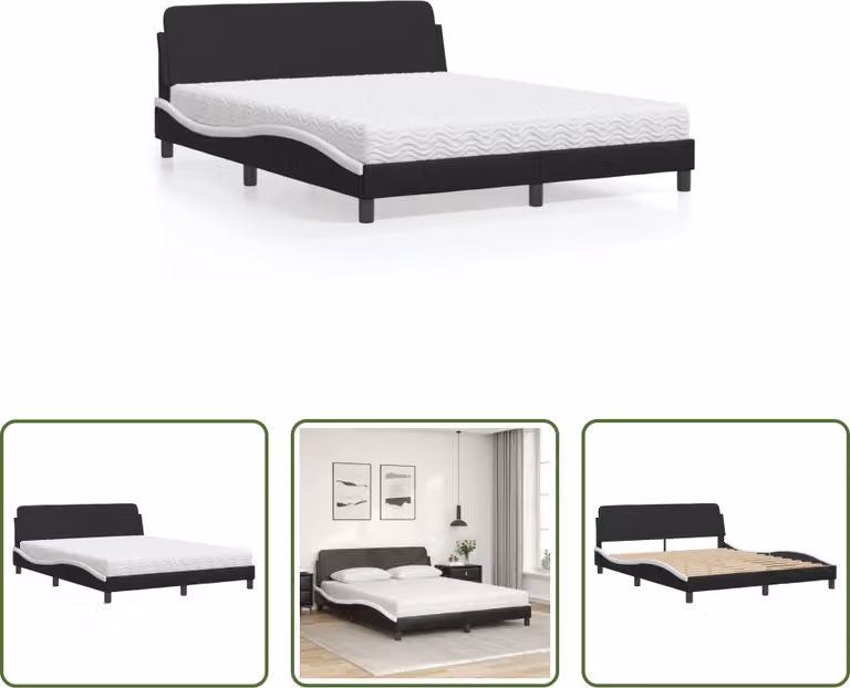 The Living Store Letto con materasso bianco e nero 160x200 cm in ecopelle