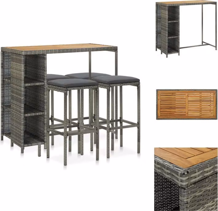 vidaXL Set bar da giardino 5 pezzi con cuscini in poly rattan grigio - Set di mobili da giardino