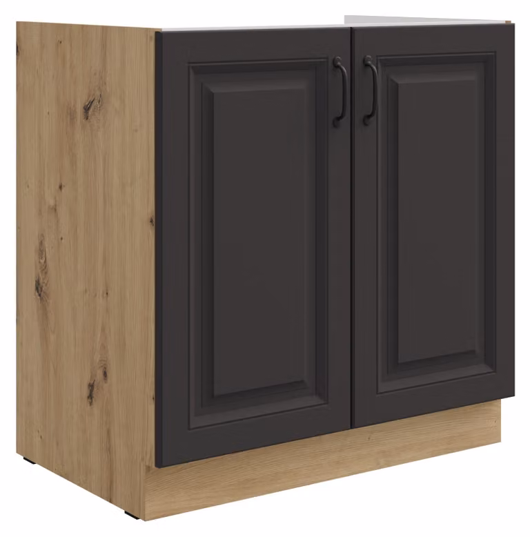 Mobile sotto lavello 80 cm Stilo Grigio + Rovere Artisan, cucina a incasso, blocco cucina