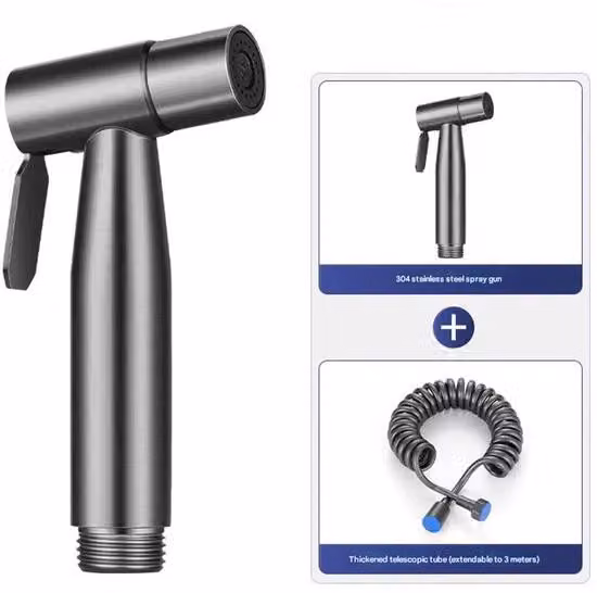 Rubinetto da bagno in acciaio/soffione doccia, doccetta/bidet, doccetta in acciaio/bidet - grigio