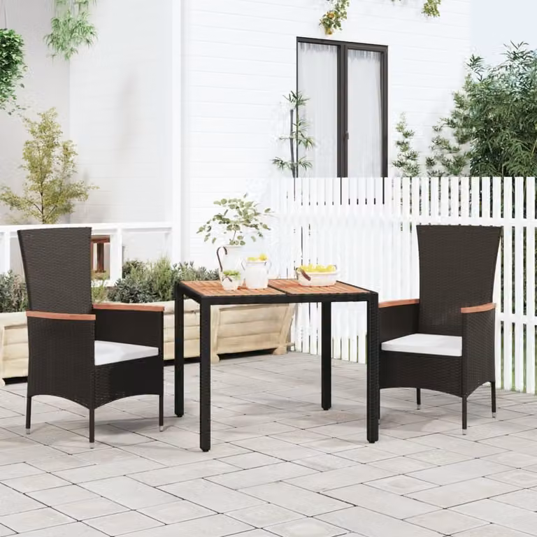 Maison Exclusive - Tavolo da giardino con piano in legno, in rattan sintetico nero e legno di acacia