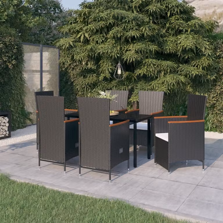 The Living Store Set da pranzo da giardino 7 pezzi con cuscini nero