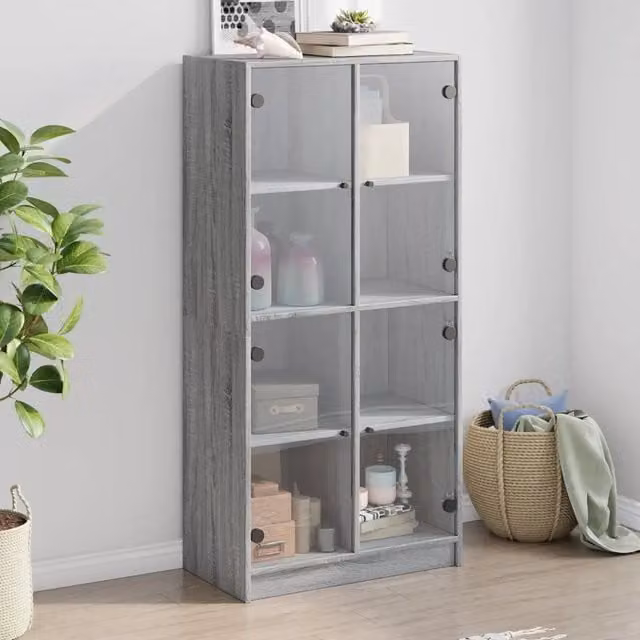 Credenza moderna Design Mania con ante in legno multistrato Grigio, L: 68 cm, P: 37 cm, H: 142 cm