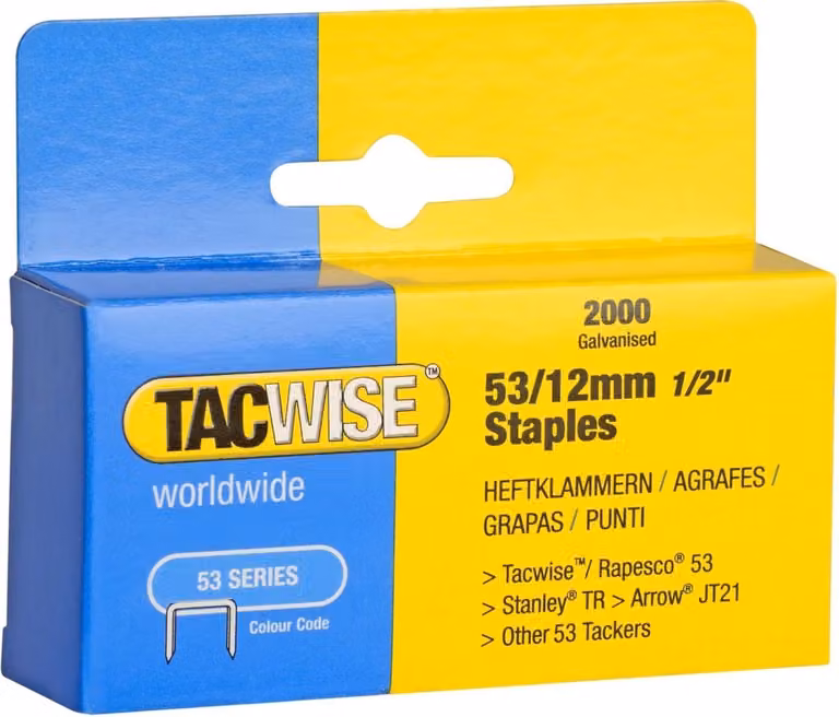 TACWISE 337 Graffe TACWISE 53/12 mm, zincate, 2.000 pezzi