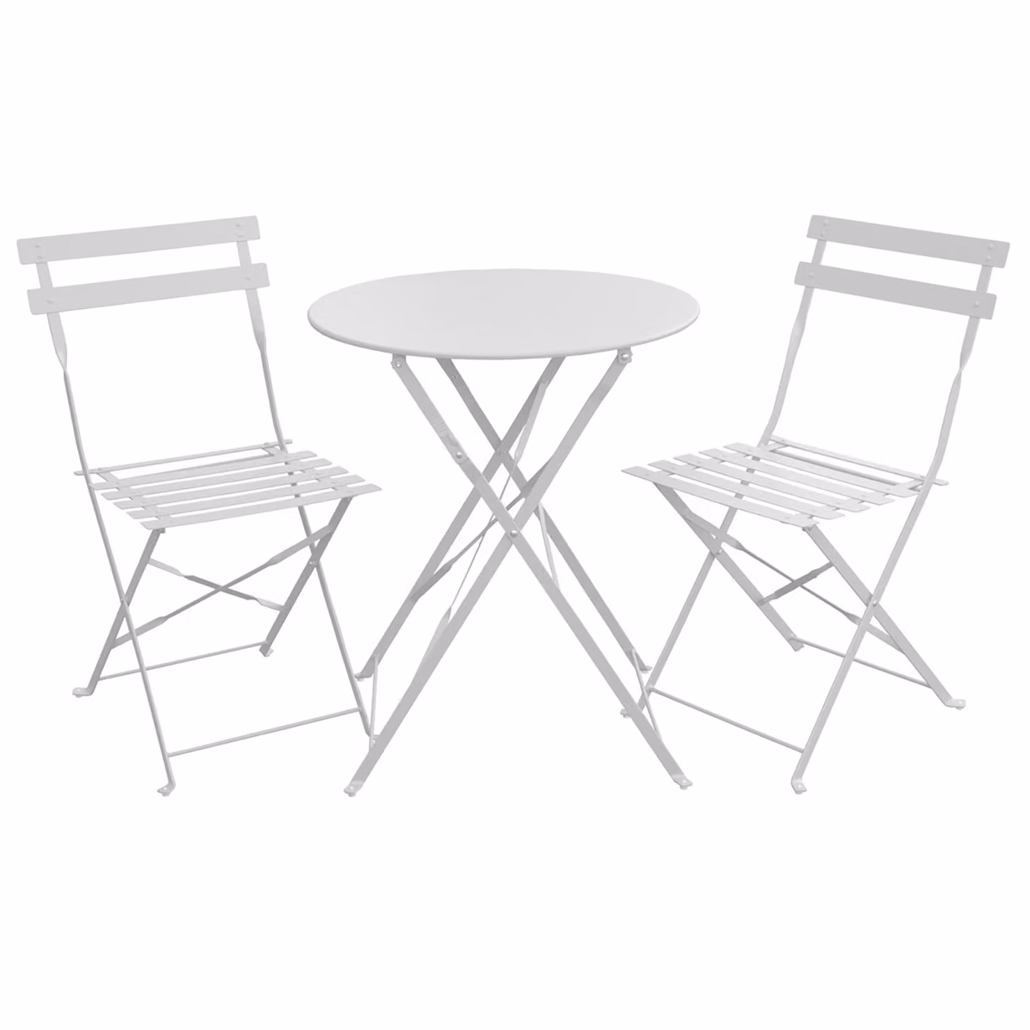 SVITA BERLIN Set da bistrot 3 pezzi Set da giardino Set di mobili in metallo Sedia Tavolo Mobili pieghevoli Set da balcone Bianco