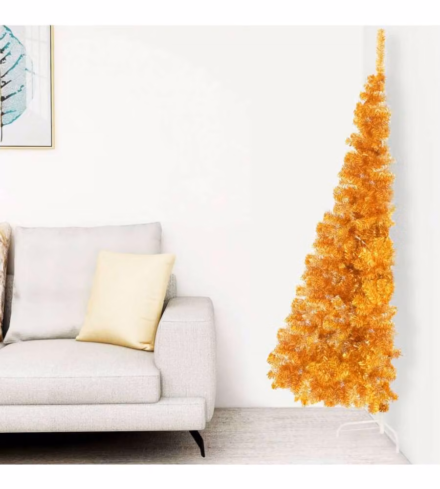 Albero di Natale Artificiale a Metà con Supporto Oro 210 cm PVC