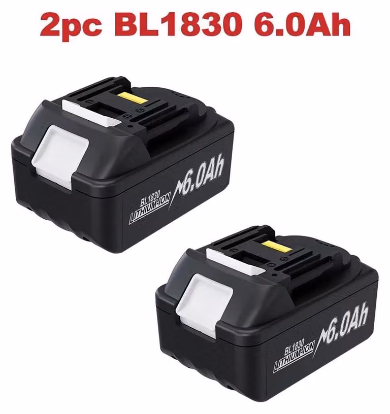 Batteria per utensili da 18V - Batteria di ricambio BL1830 - 6,0Ah agli ioni di litio - Confezione da 2 - Ricaricabile - Compatibile con BL1815/BL1840/BL1860
