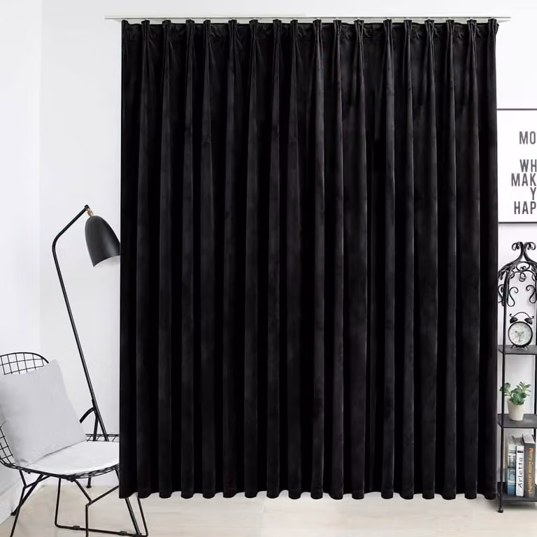 Tenda Oscurante vidaXL in Velluto Nero con Ganci, L: 290 cm, H: 245 cm
