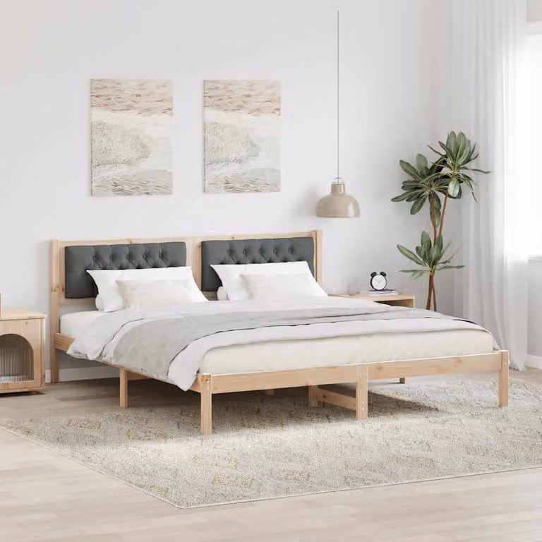 Struttura del letto vidaXL in pino massello, Grigio scuro e Marrone, L/P: 160 x 200 cm