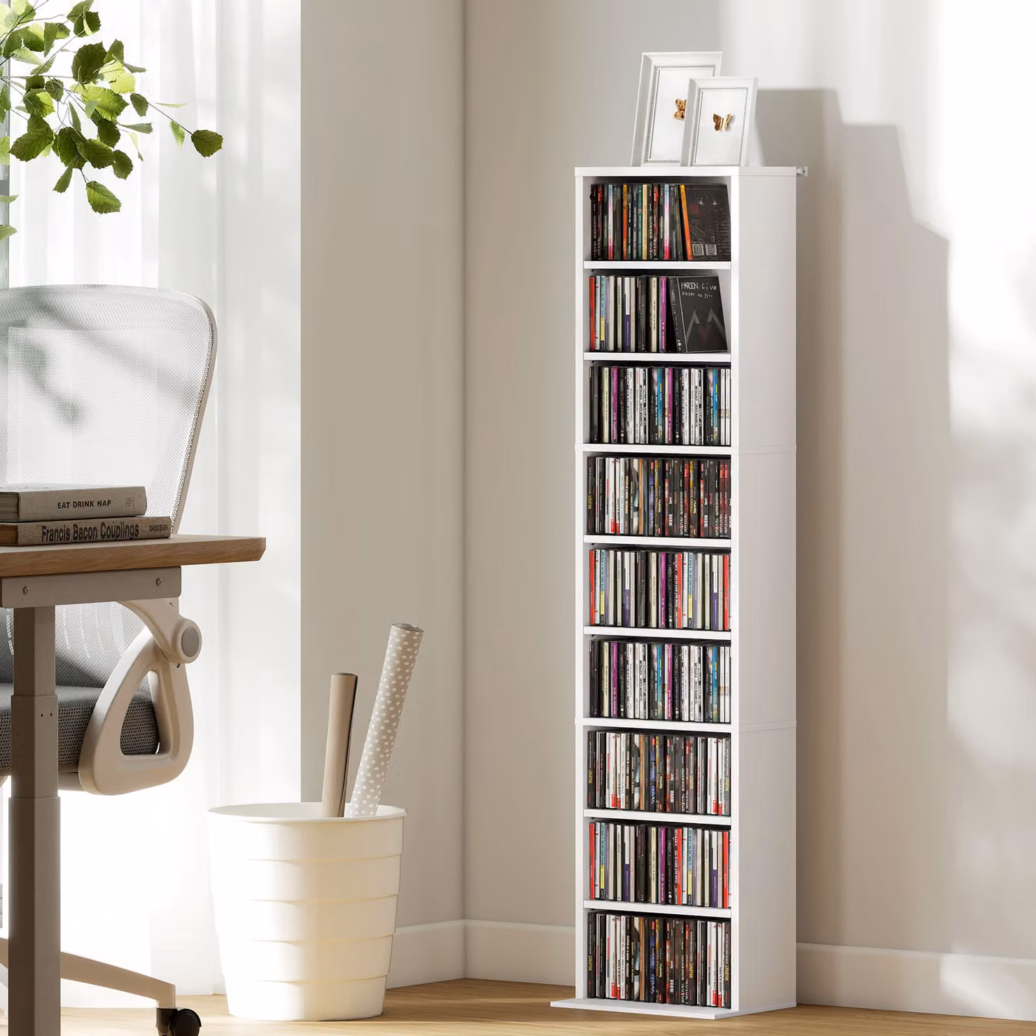 Scaffale Porta CD e DVD HOMCOM Bianco con 6 Ripiani Regolabili, L 33 cm x P 24 cm x H 140 cm – 2