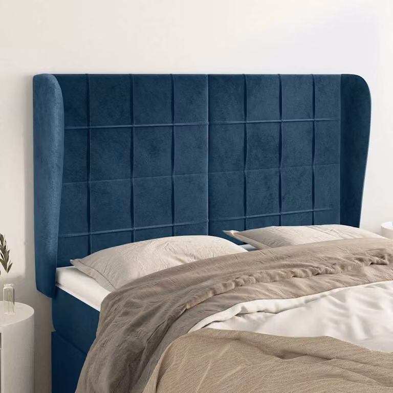 Testiera ad orecchio vidaXL in velluto blu scuro, L: 147 cm, P: 23 cm, H: 118/128 cm