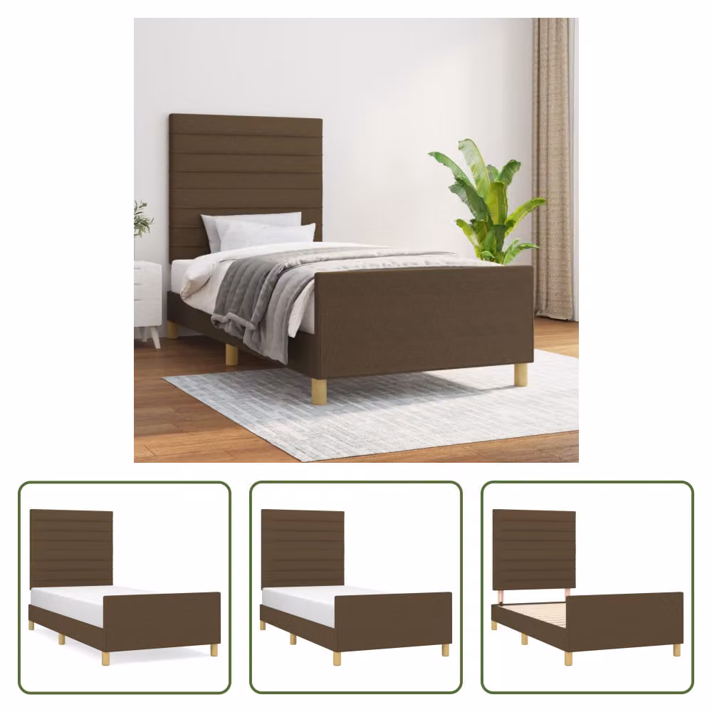 The Living Store Struttura letto con testiera in tessuto marrone scuro 90x200 cm