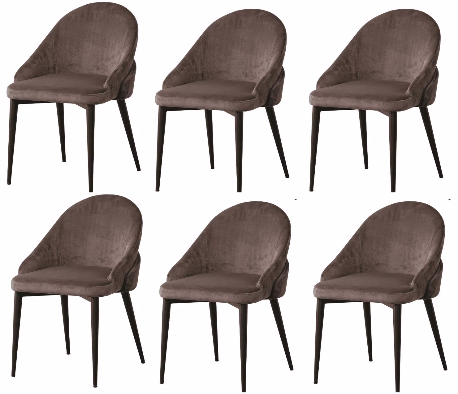 Sedia da pranzo opulenta, set di 6, tessuto marrone, schienale rotondo elegante