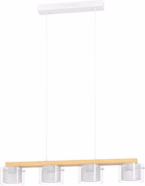 Lampadario Contemporaneo Portico-Z Metallo Bianco Legno 4 Luci Led 3,7W