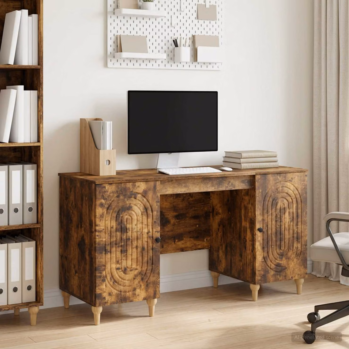 Scrivania moderna vidaXL in legno color rovere marrone L: 142,5 cm, P: 50 cm, H: 75 cm