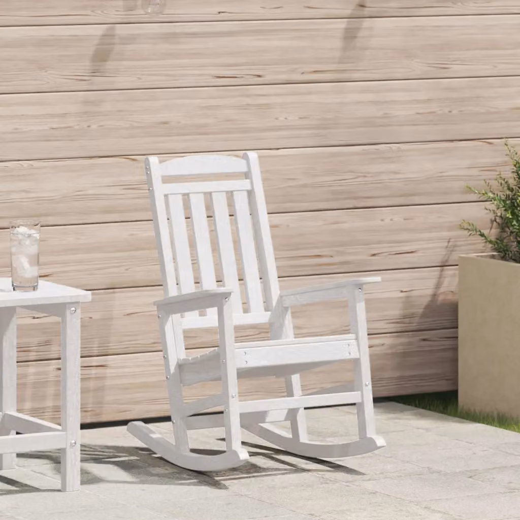 Sedia a dondolo da giardino vidaXL in HDPE bianco con braccioli