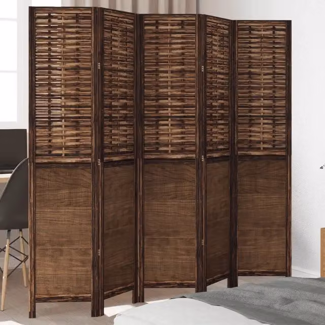 Divisorio Ambienti vidaXL a 5 Pannelli in Legno di Paulownia Marrone Scuro con Design Geometrico H: 180 cm x L: 180 cm