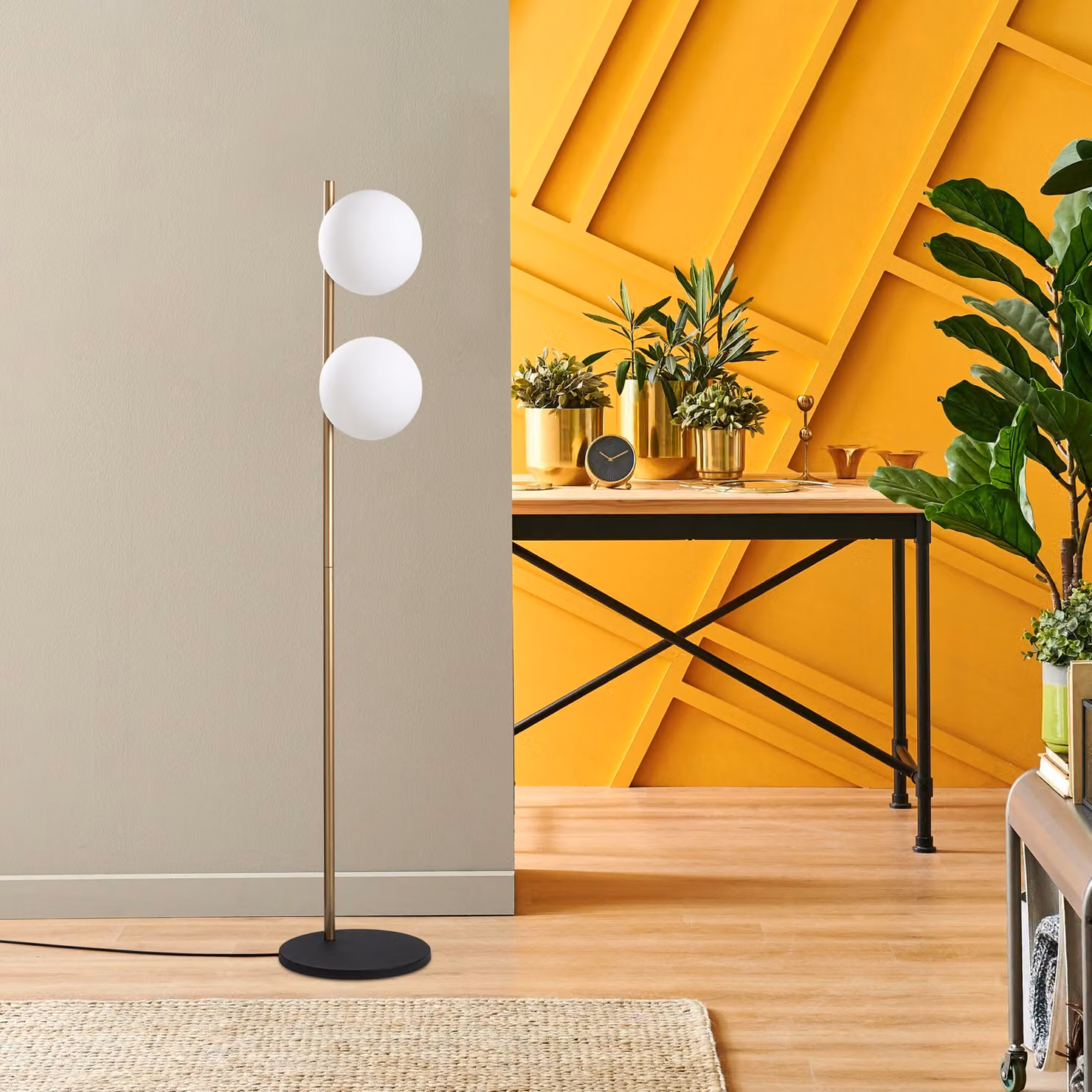 Opviq, Dual 13756 - Oro, Lampada da terra, CORPO IN METALLO, Oro, 155 x 30 x 30 cm