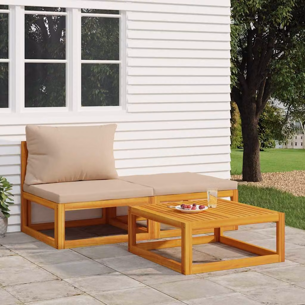 Set Mobili da Giardino Moderno vidaXL in Legno di Acacia con Cuscini Beige e Marrone