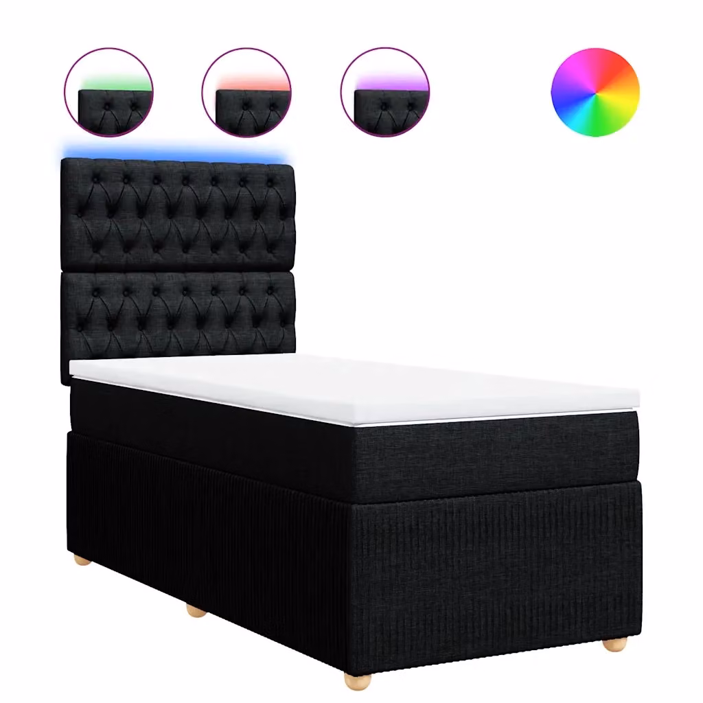 Letto Ibrido vidaXL con Materasso e Illuminazione Sotto il Letto, L/P: 90 x 190 cm, Nero e Bianco – 2