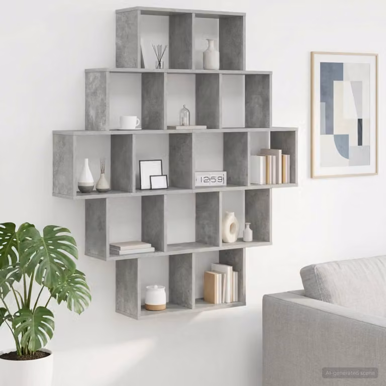 Scaffale da parete moderno vidaXL Grigio Cemento L 120 cm x P 20 cm x H 136 cm